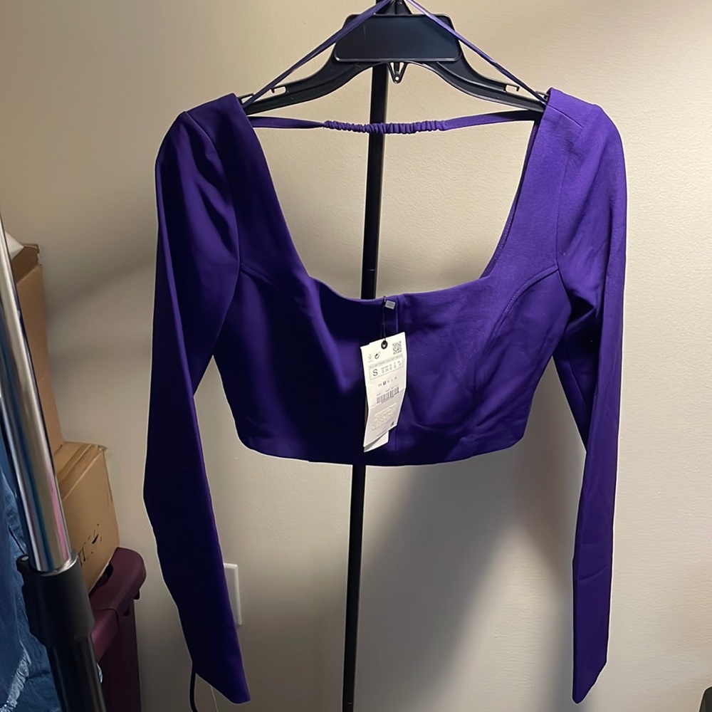 NWT ZARA longsleeve purple crop top sz.S 144